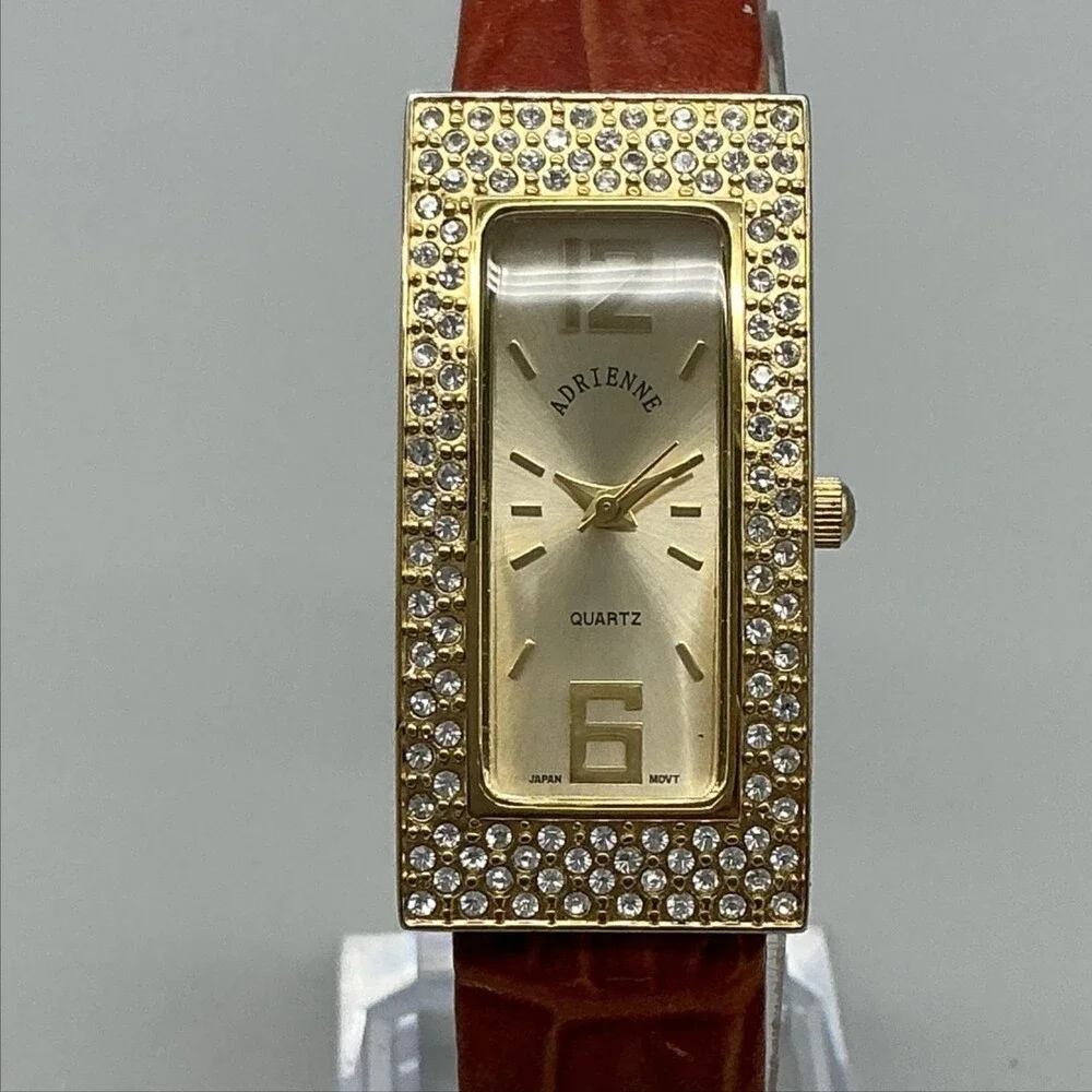 Adrienne Womens Watch 20mm Champagne Dial Brown Bangle Crystals New Battery